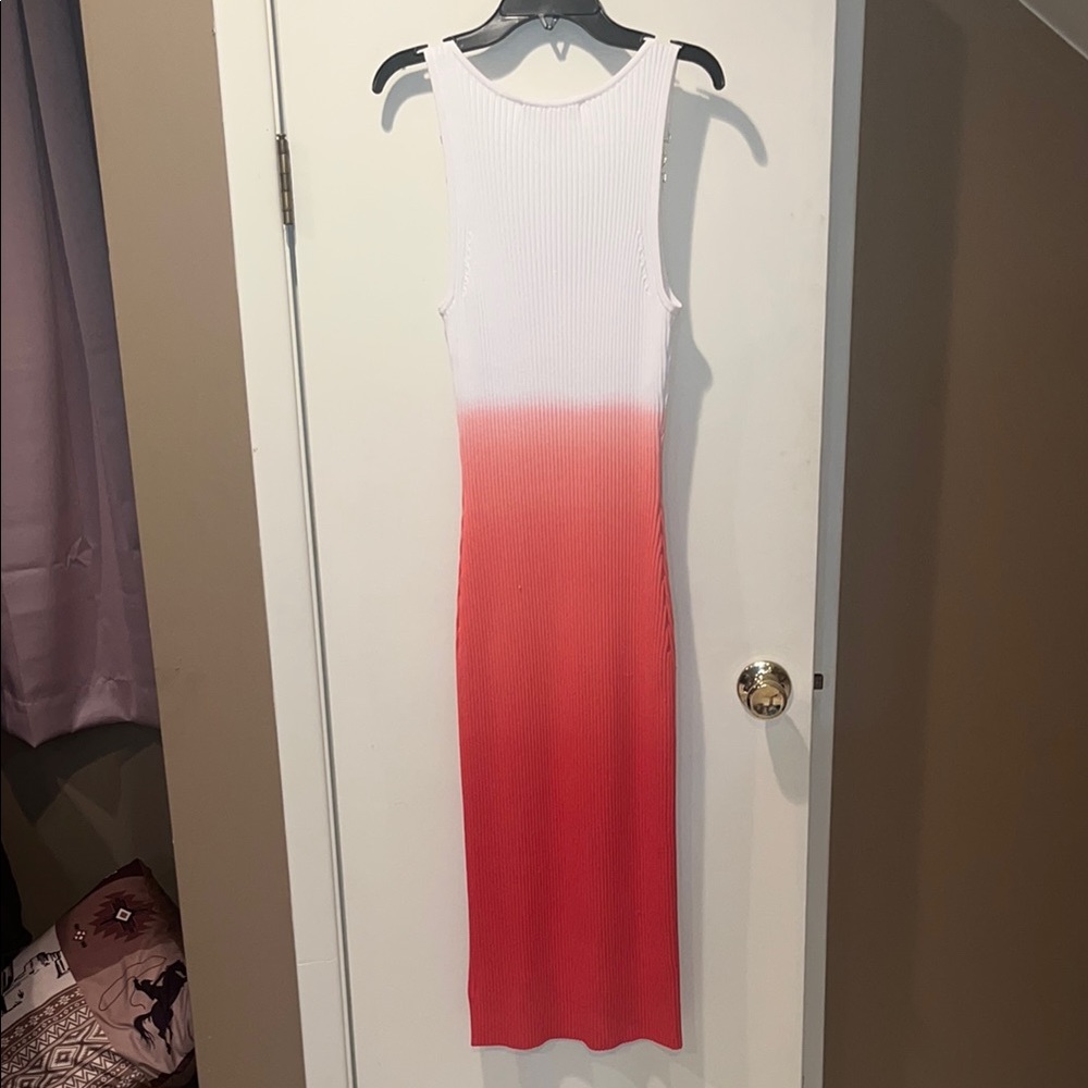 Michael Kors White to Coral Ombre Ribbed Maxi Dress - Picture 2 of 2